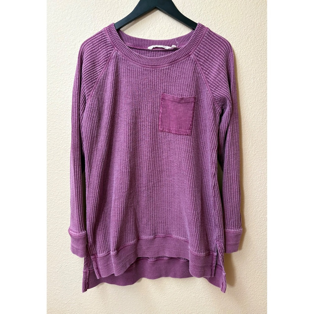 Soft Surroundings Purple Waffle Knit Thermal Tunic Top Pocket Berry Medium
